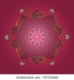 Snowflake ornamental pattern. Snowflakes pattern. Flat design of snowflakes isolated on colorful background. Vector illustration. Snowflakes background.