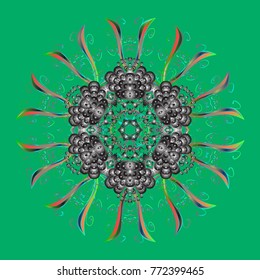 Snowflake ornamental pattern. Snowflakes pattern. Flat design of snowflakes isolated on colorful background. Vector illustration. Snowflakes background.