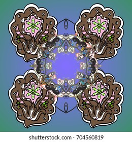 Snowflake ornamental pattern. Snowflakes pattern. Vector illustration. Snowflakes background. Flat design with abstract snowflakes isolated on colored background.