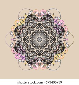 Snowflake ornamental pattern. Vector illustration. Flat design with abstract snowflakes isolated on colorful background. Snowflakes background. Snowflakes pattern.