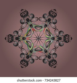 Snowflake ornamental pattern. Vector illustration. Flat design with abstract snowflakes isolated on background. Snowflakes background. Snowflakes pattern.