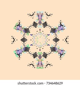 Snowflake ornamental pattern. Vector illustration. Flat design with abstract snowflakes isolated on background. Snowflakes background. Snowflakes pattern.