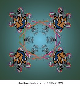 Snowflake ornamental pattern. Vector illustration. Flat design with abstract snowflakes isolated on colored background. 