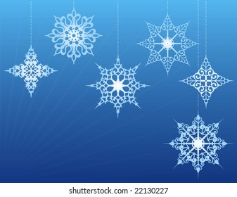 Snowflake Ornaments on a Blue Background