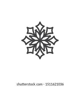 Snowflake ornate line icon. linear style sign for mobile concept and web design. Snowflake decoration outline vector icon. Symbol, logo illustration. Vector graphics