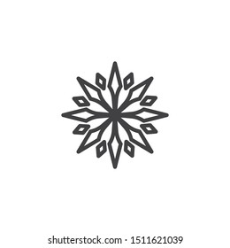 Snowflake ornate line icon. linear style sign for mobile concept and web design. Christmas snowflake outline vector icon. Symbol, logo illustration. Vector graphics