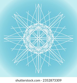 Snowflake with an ornate sharp shape and structure on a blue background