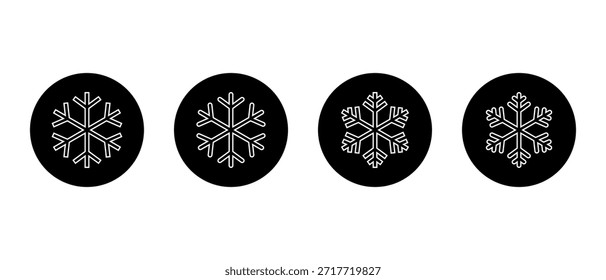 Icono de contorno de copo de nieve en círculo negro. Escarcha de invierno, símbolo de cristal de nieve