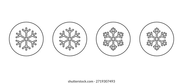 Icono de contorno de copo de nieve en línea circular. Escarcha de invierno, símbolo de cristal de nieve