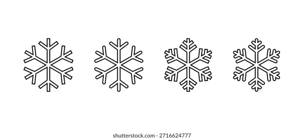 Conjunto de iconos de contorno de copo de nieve. Escarcha de invierno, símbolo de cristal de nieve