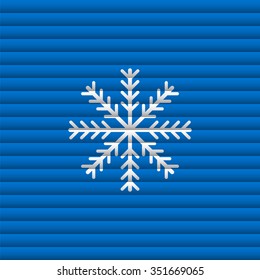 Snowflake outline thin symbol, white on blue background, creative template. Vector illustration.