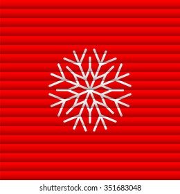 Snowflake outline thin symbol, white on red background, creative template. Vector illustration.