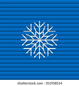 Snowflake outline thin symbol, white on blue background, creative template. Vector illustration.