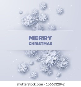 Snowflake paper cut decor,Merry Christmas and Happy New Year greeting card design,Paper art design and craft style