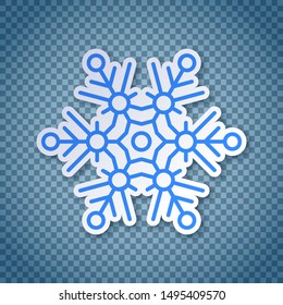 Snowflake paper cut element isolated on transparent background. Snow decoration for Happy New Year and Merry Christmas holidays. Simple winter season design vector illustration.
