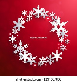 Snowflake paper cut on red background,vector illustration
