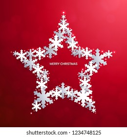 Snowflake paper cut on red background,vector illustration