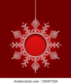 Snowflake paper on red background. Place for text. Vector illustration.