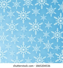 snowflake pattern background, snow falling, paper art style