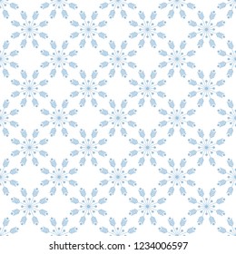 snowflake pattern, blue linear snowflakes on white background, blue vector illustration