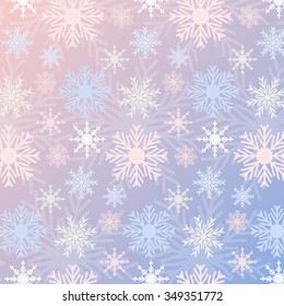 Snowflake pattern gradient Rose Quartz and Serenity color  background. Can be used for New Year and Christmas concepts. Snowfall elements,  posters, greeting cards.  swatches included.