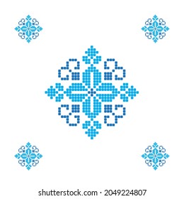 Snowflake. Pattern for knitting and embroidery.  The Nordic style. Folk pattern. Scandinavian, Ukrainian ornament. 
Spanish porcelain. Arabesque damask. Ethnic motive. Cross stitch.