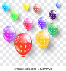snowflake pattern on colorful balloon on a transparent background as happy new year, merry christmas concept. vector illustrator EPS10