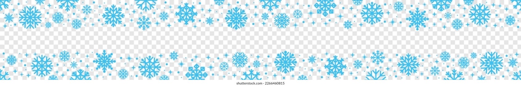 Snowflake pattern on a transparent background. Winter snowflake ornament and decoration. Hand drawn snowflakes silhouette. Snowflake icon set, vector illustration