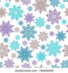 Snowflake pattern seamless. Festive Christmas and New Year background. Snow winter pattern. Vector illustration