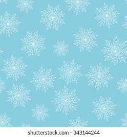 Snowflake pattern seamless-white snowflake on the blue background