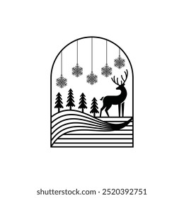 Snowflake Pine hill with deer logo design