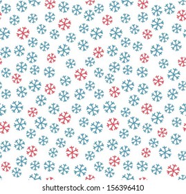 Snowflake and pine tree. Christmas decoration pattern, seamless background, hand drawn elements. Vector.