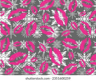 snowflake and pink lips print