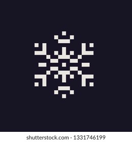 Snowflake Pixel Art 8-bit Icon. Design For Greeting Card, Logo, Sticker, Web, Mobile App.isolated Vector Illustration. 