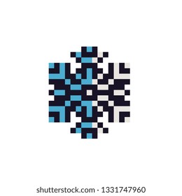 Snowflake pixel art 8-bit icon. Design for greeting card, logo, sticker, web, mobile app.isolated vector illustration. 