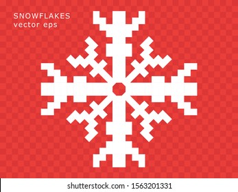 Snowflake pixel. Christmas, Xmas decorative ornaments. Vector Christmas design elements. Isolated transparent background.