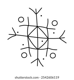 Snowflake with quadrilateral and rhombus. Vector black and white clipart illustration.
