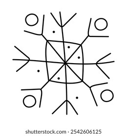 Snowflake with quadrilateral. Vector black and white clipart illustration.