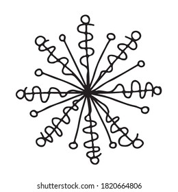 Snowflake.  The ray pattern consists of a small circle and a wavy pattern tapering towards the center.  Modern doodle style.