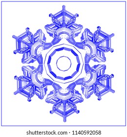 Snowflake realistic detailed low poly design isolated on white background. Vector winter illustration in modern style. 