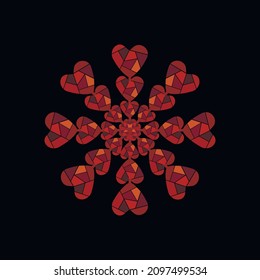 Copo de nieve de corazones con forma roja. Concepto del Día de San Valentín.