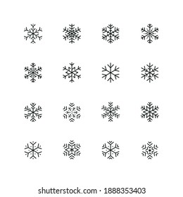 Iconos relacionados con copos de nieve: conjunto de iconos de vector delgado, kit blanco y negro