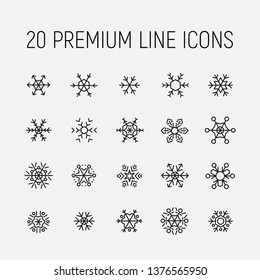 Snowflake related vector icon set. Well-crafted sign in thin line style with editable stroke. Vector symbols isolated on a white background. Simple pictograms.