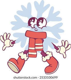 Snowflake retro groovy cartoon character mascot