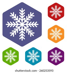 Snowflake rhombus icons set in different colors. Vector Illustration