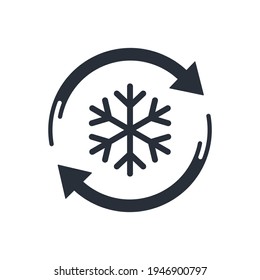 Snowflake and rotation arrows. Chill. Vector icon isolated on white background.