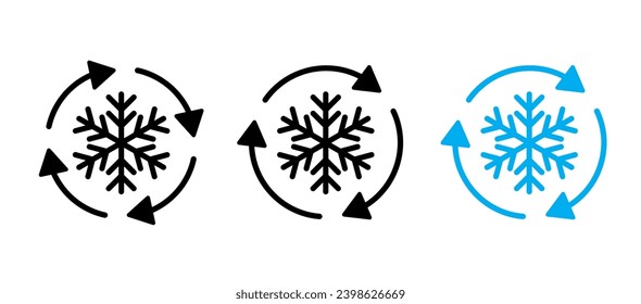 Copo de nieve con flechas de rotación. Control de congelación, enfriamiento automático o descongelación para auto o casa, aplicación Fahrenheit o Celsius. Límite de temperatura más bajo. Flores de nieve. Aire acondicionado o aire acondicionado.