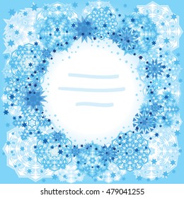 Snowflake round border with white background, winter time