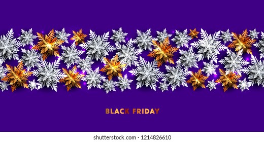 Snowflake Sale banner poster Winter Holiday Sale Ultraviolet gold snowflake