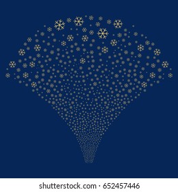 Snowflake salute stream. Vector illustration style is flat yellow iconic symbols on a blue background. Object fireworks fountain combined from random icons.